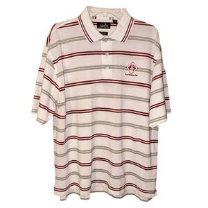 Ashworth Mens PGA Country Club Polo‎ Shirt White Red Striped Size Large